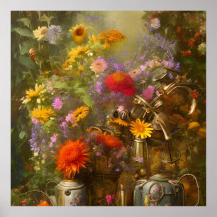 Poster cadre d'automne avec tournesols fleur sauvage d'au