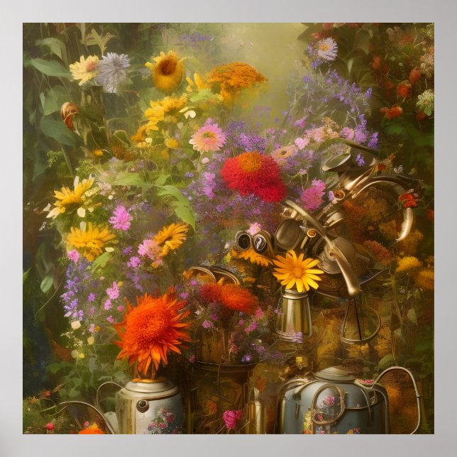 Poster cadre d'automne avec tournesols fleur sauvage d'au (Devant)