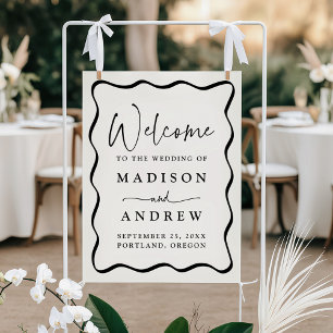 Poster Cadre de bienvenue de mariage moderne crème et noi