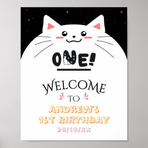 Poster Cadre de chat mignon avec des étoiles scintillante
