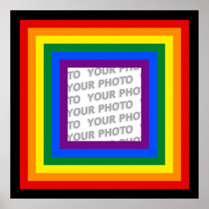 Poster CADRE DE DRAPEAU D'ARC-EN-CIEL + votre signe ou im
