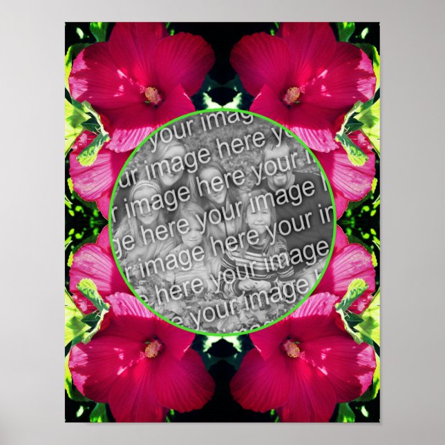Poster Cadre de fleurs d'Hibiscus rouge Ajoutez votre pro (Devant)