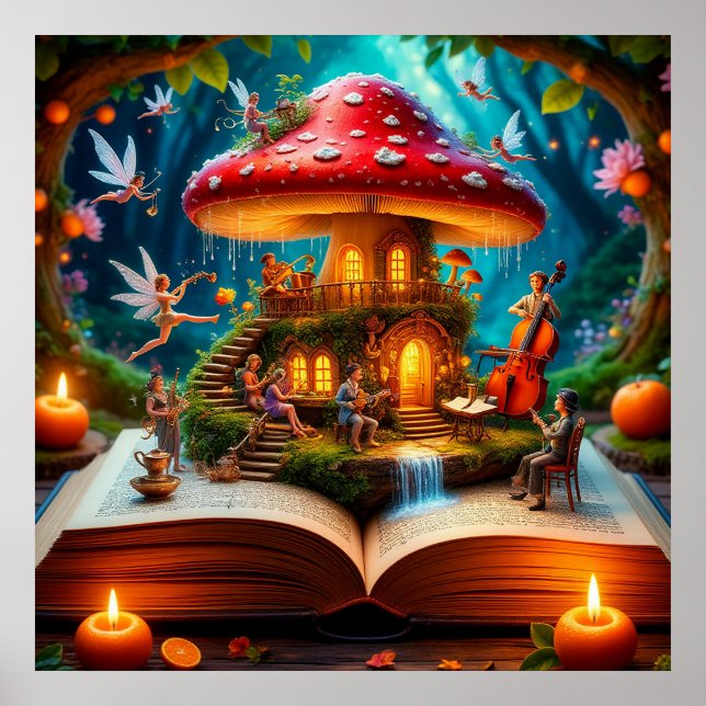 Poster Cadre de forêt enchantée avec fées (Devant)