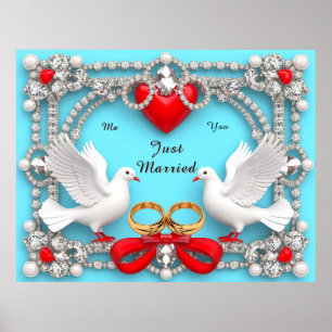 Poster Cadre de mariage élégant avec colombes blanches