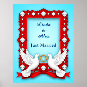 Poster Cadre de mariage élégant avec colombes blanches