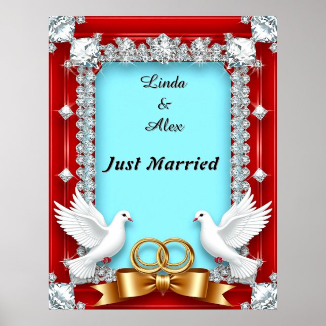 Poster Cadre de mariage élégant avec des colombes blanche (Devant)