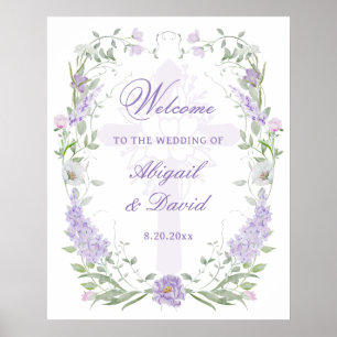 Poster Cadre de mariage religieux floral lilas Bienvenue
