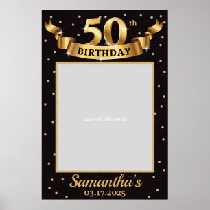 Poster Cadre de photo de 50e anniversaire or et noir Chic