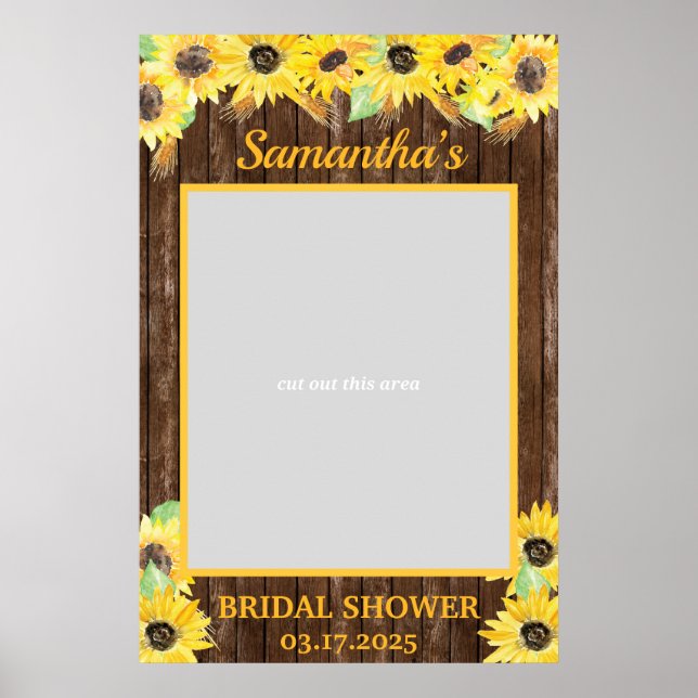 Poster Cadre de Photo de Fête de Mariage Tournesols Rusti (Devant)