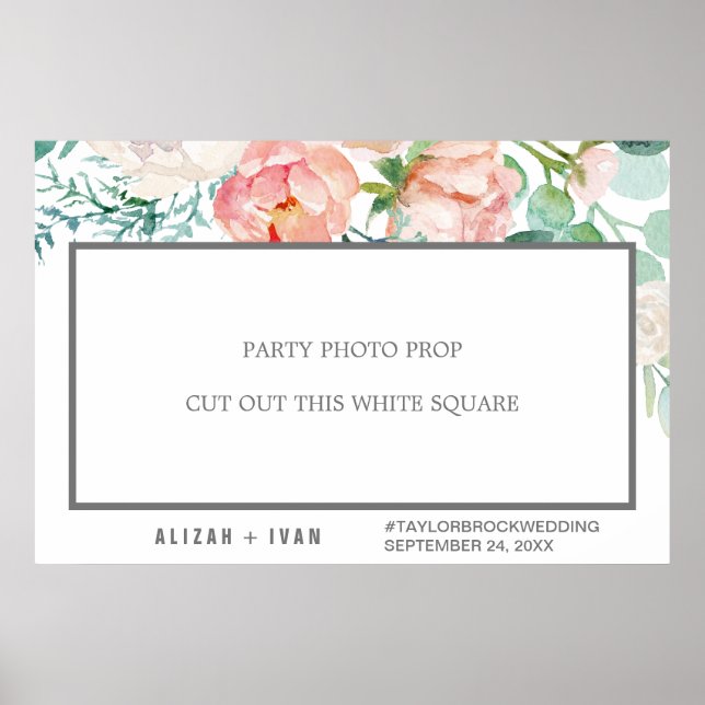Poster Cadre de photo de mariage avec fleurs de pivoine r (Devant)