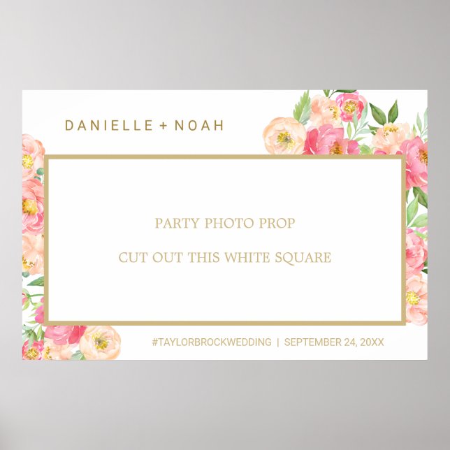 Poster Cadre de photo de mariage avec fleurs de pivoine r (Devant)