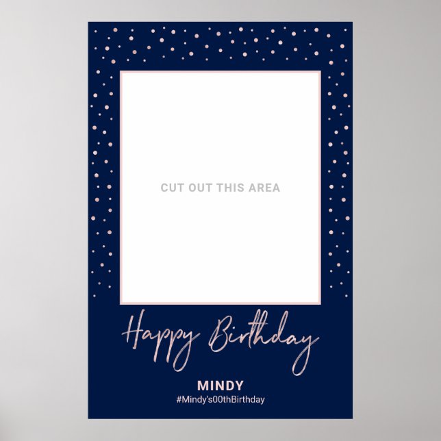 Poster Cadre de photo Joyeux Anniversaire Navy & Or Rose  (Devant)