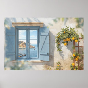 Poster cadre de vue de fenêtre méditerranéenne Balcon Cit