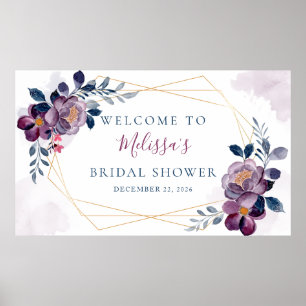Poster Cadre doré à motif floral pourpre et bleu