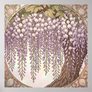 Poster Cadre doré floral Art Nouveau Wisteria