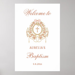 Poster Cadre élégant Croix Sainte Baptême Bienvenue