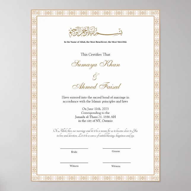 Poster Cadre en or élégant certificat musulman nikkah Pos (Devant)