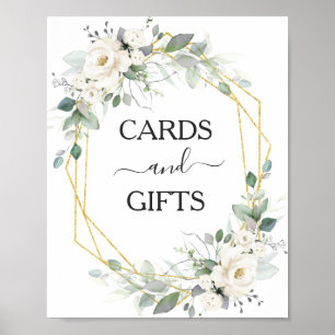 Poster Cadre en or floral blanc mariage Cartes & Cadeaux