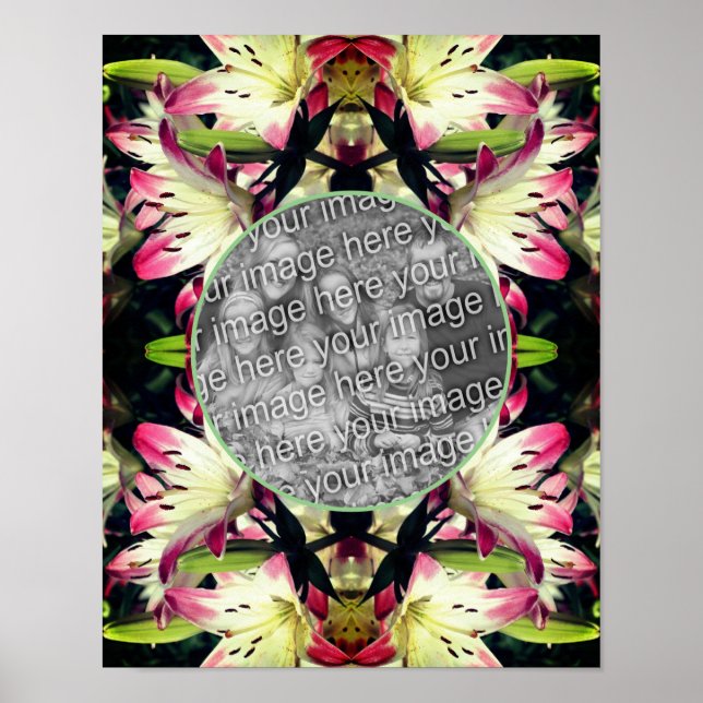 Poster Cadre Fleurs Lys Rouge Et Blanc Ajouter Votre Phot (Devant)