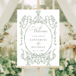 Poster Cadre Floral Classique Sage Green Mariage Bienvenu