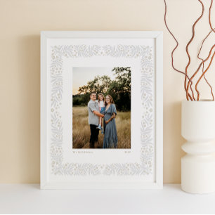 Poster Cadre floral d'art beige gris avec texte personnal
