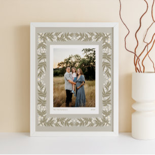 Poster Cadre floral d'art populaire beige doux avec texte