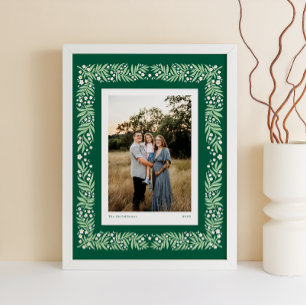 Poster Cadre floral d'art populaire vert avec texte perso