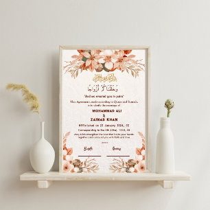 Poster Cadre floral en or rose de luxe contrat Nikah 