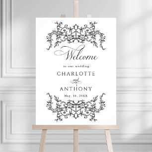 Poster Cadre floral vintage noir et blanc de bienvenue de