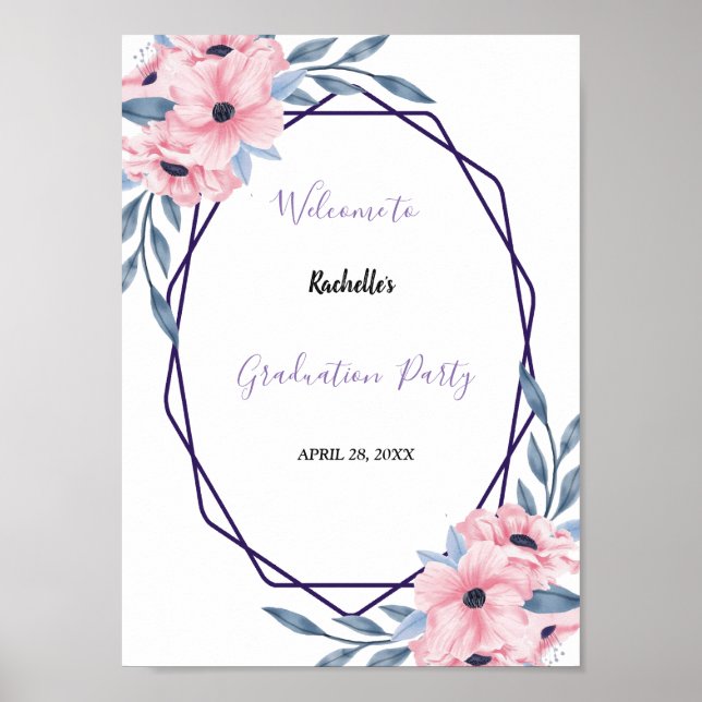 Poster Cadre géométrique moderne rose rose Floral Graduat (Devant)