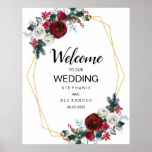 Cadre géométrique Or Bourgogne Fleurs d'hiver