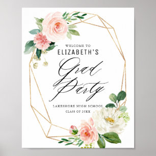 Poster Cadre géométrique Pink Floral Graduation Welcome