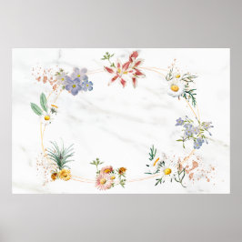 Poster Cadre ovale floral blanc
