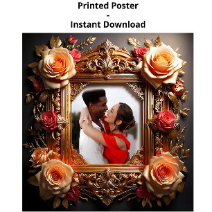 Poster Cadre photo élégant victorien avec des roses 3D