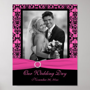 Poster Cadre photo rose et noir Damas Insérer