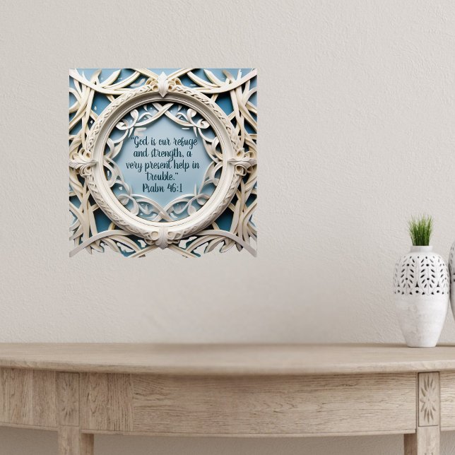 Poster Cadre tissé blanc sur Versets de la Bible Bleue (Créateur téléchargé)