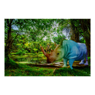 Poster Cadre tropical luxuriant du rhinocéros de Slippery