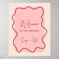 Cadre Wavy moderne Magenta Mariage rose Bienvenue