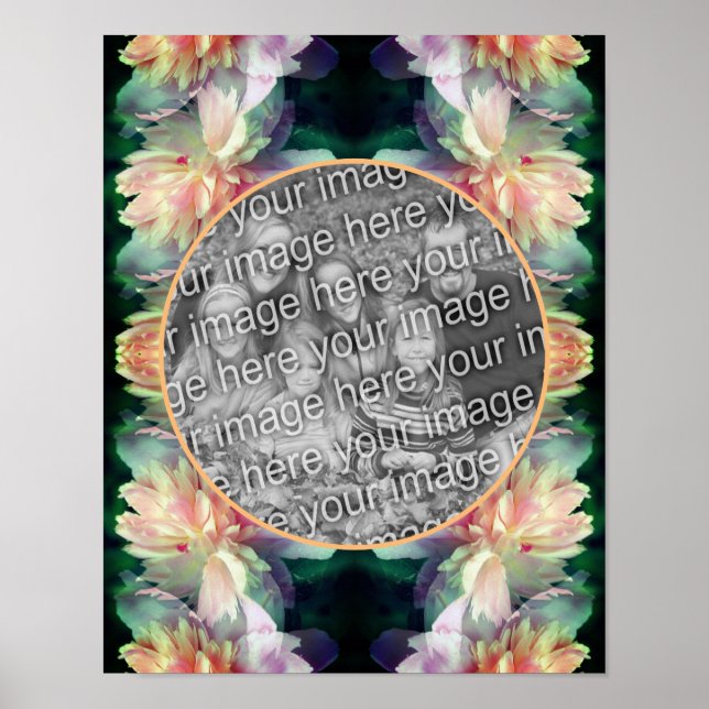 Poster Cadres de fleurs de pivoines roses Ajouter votre p (Devant)
