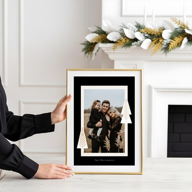 Poster Cadres en bande moderne À feuillage persistant Arb (Modern Stripe Frame Evergreen Christmas Tree Photo Poster)