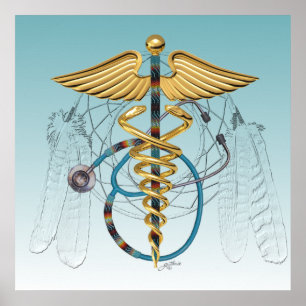 Poster Caducée et stéthoscope de Natif américain