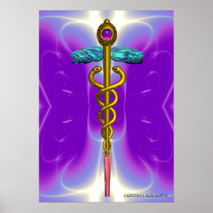 Poster Caducée Médical Symbole Or Violet Ultra Pourpre