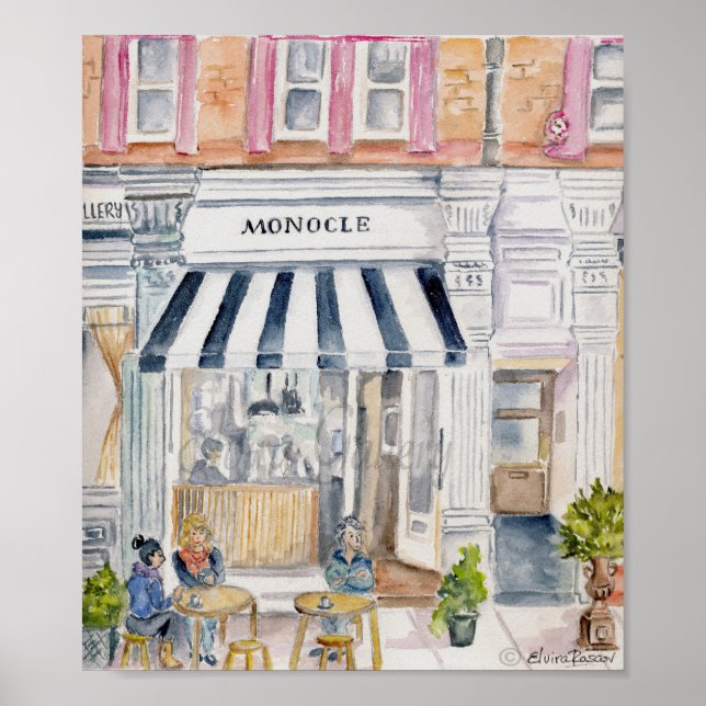 Poster Café à London Watercolor Imprimer l'affiche (Devant)