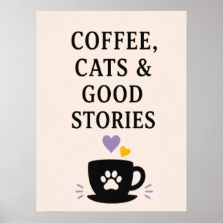 Poster Café, chats & belles histoires