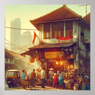 Poster Café de rue à Jakarta