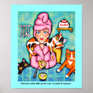 Poster Café Du Matin Avec Tous Les Chats