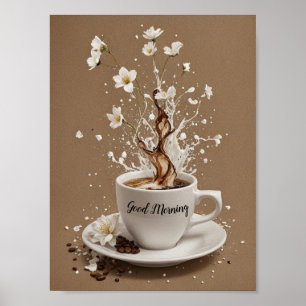 Poster Café et fleurs