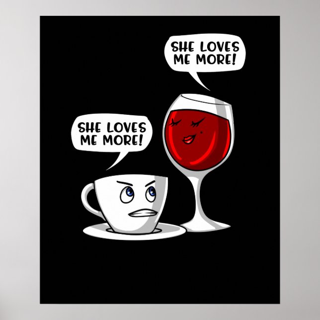 Poster Café Et Vin Elle M'Aime Plus (Devant)