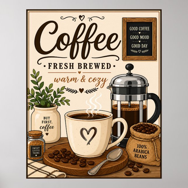 Poster Café fraîchement préparé (Devant)