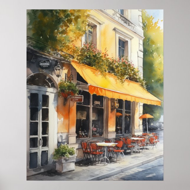 Poster Café Français Aquarelle Paysage Art Imprimer Poste (Devant)